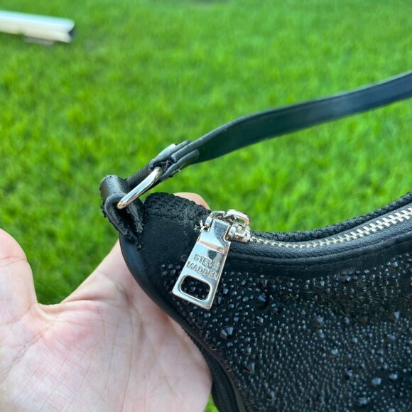Steve Madden Black Nylon Rhinestone Crystal Baguette Shoulder Bag - Picture 13 of 13